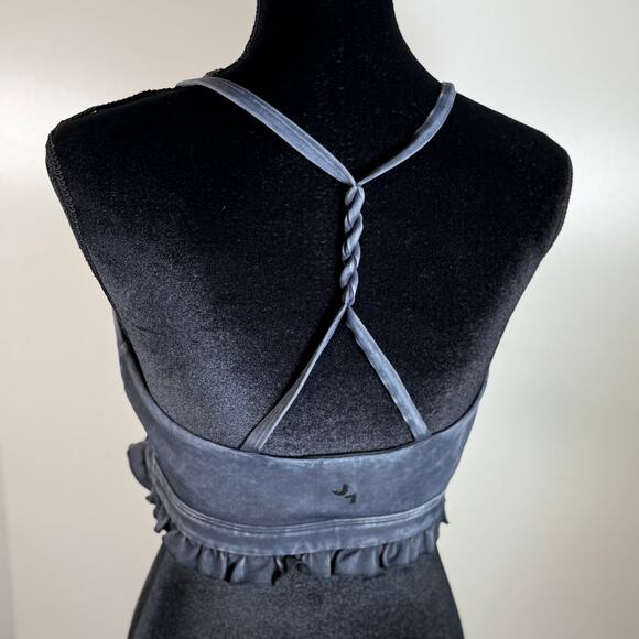 JoyLab Sports Bra Large Gray Twist‑Back Ruffle Hem Longline Tank Bra Lightweight - Picture 2 of 11